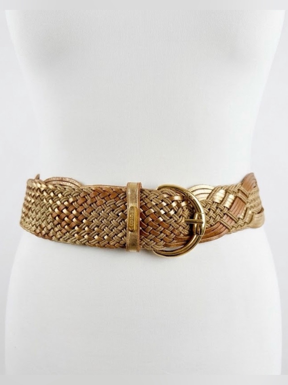 Ralph Lauren Braided Metallic Gold and Brown 100% Leather Belt